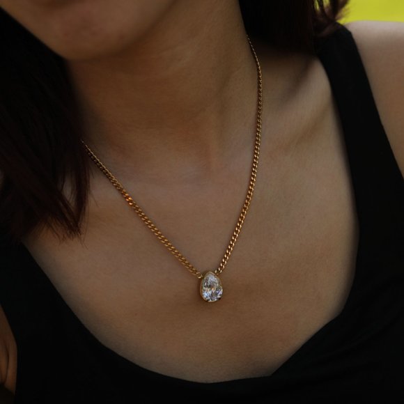 TWYLA Gold Necklace with Chunky Tear Drop Crystal Pendant - Picture 5 of 8